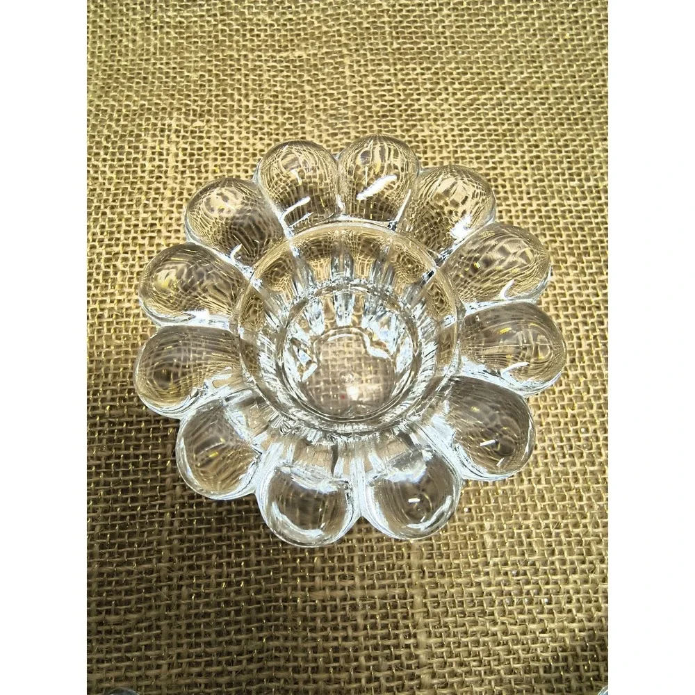 3 Vintage Borgonovo Italy Glass Scalloped Flower Petal Taper Stick Candle Holder